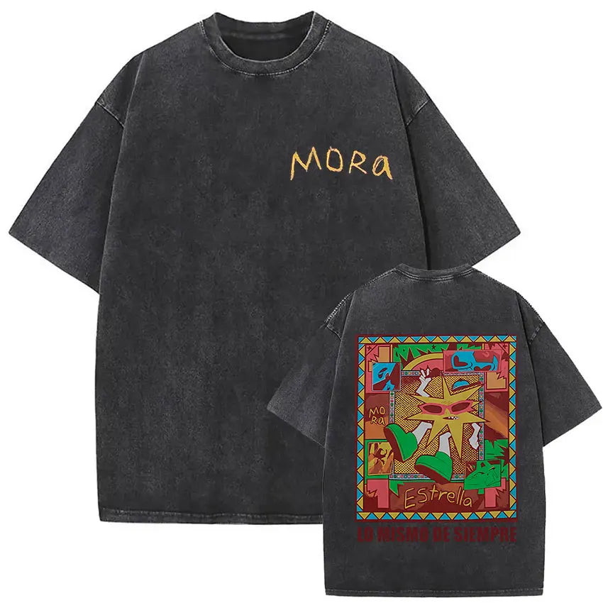 Limited Rapper Mora Washed Vintage T-shirt Lo Mismo De La Otra Vez Tour 2025 T Shirts Men Women Hip Hop Fashion Pop Music Tshirt
