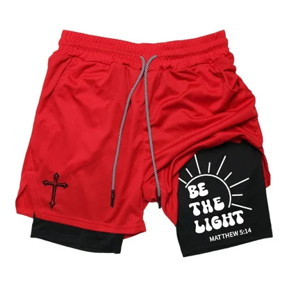 Cross Graphic 2in1 Fitness Gym Performance Shorts Men Christian Sport Quick Dry Breathable Workout Running Shorts with Pocket