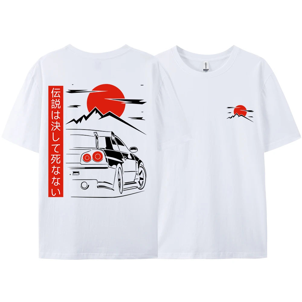Japanese Style Car JDM Culture GTR Racing T Shirts Men Women Street Wear Original Design Oversized 100% Cotton Couple Tops Tees