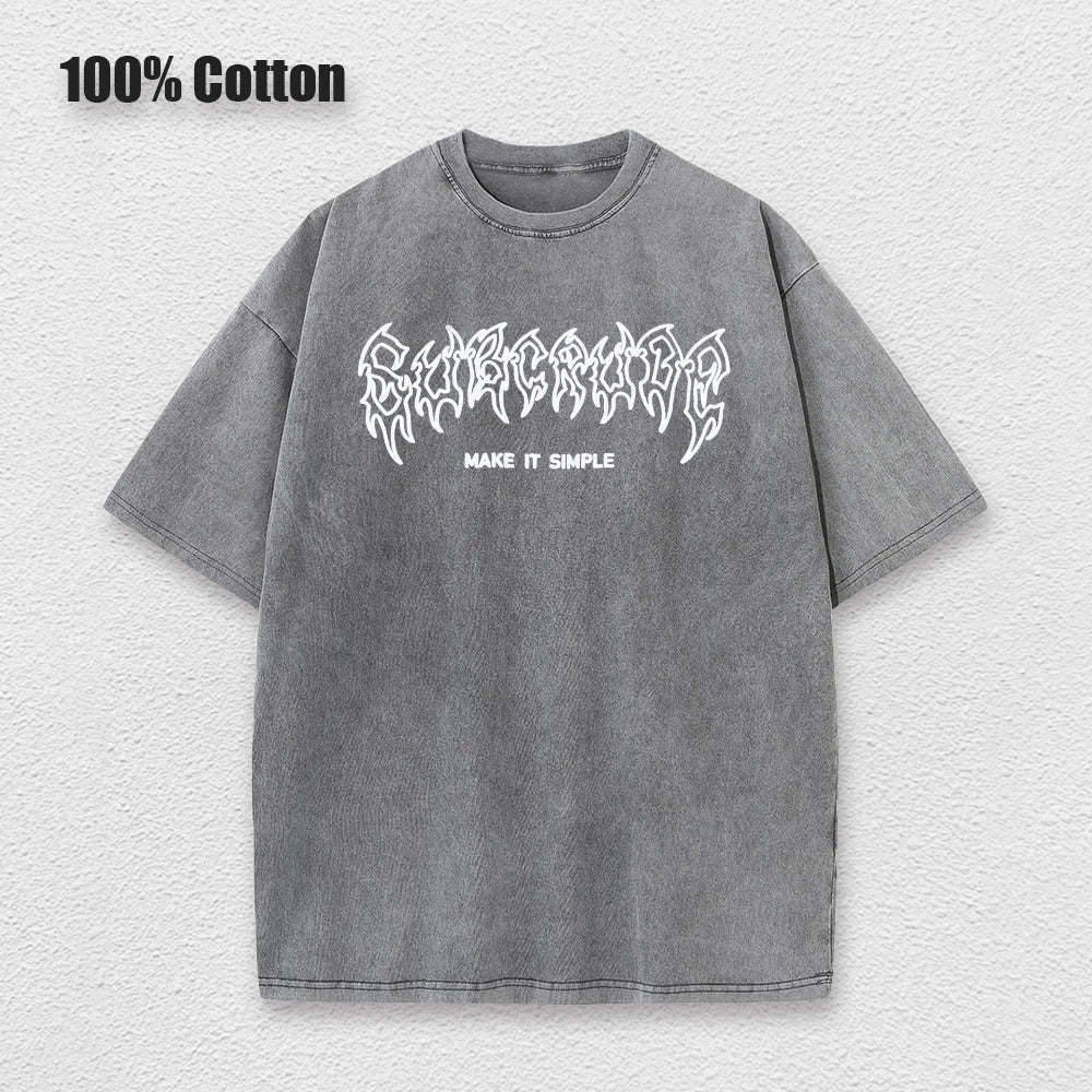 Y2k Acid Washed T Shirt Women Vintage Cotton T-shirts Harajuku Gothic Streetwear Soft Tees Girl Loose Fashion Print Tops Unisex