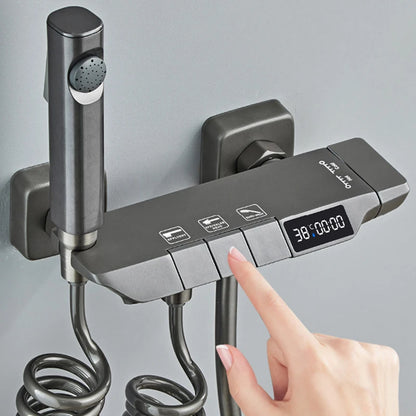 Modern Shower System Full Set Grey 2 Way Piano Keys Bathroom Shower Set Wall Mounted Brass Bathtub Digital Display Shower Faucet