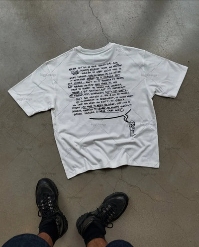 New American Fashion Cartoon Casual Loose Cotton White T-shirt Men 2025 High Street Trend Punk Oversized Short-sleeved Women