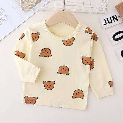0-3Y High Waist Unisex Baby Pajama Suit Toddler Boys Cute Bear Sleep Wear Infant Pajama Girls Cartoon Print Night Wear