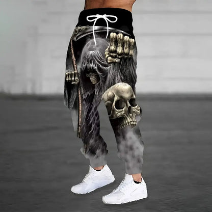 Men'S Loose Casual Pocket Drawstring Sweatpants Winter New Thick Warm Fashion Skull And Sickle Print Pants Men'S Tracksuit Pants