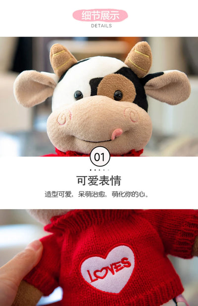26CM Simulation Cattle Animals Plush Toys Cartoon Milk Cow Plush Doll Soft Stuffed Sweater Cow Pillow Home Decoration Toy