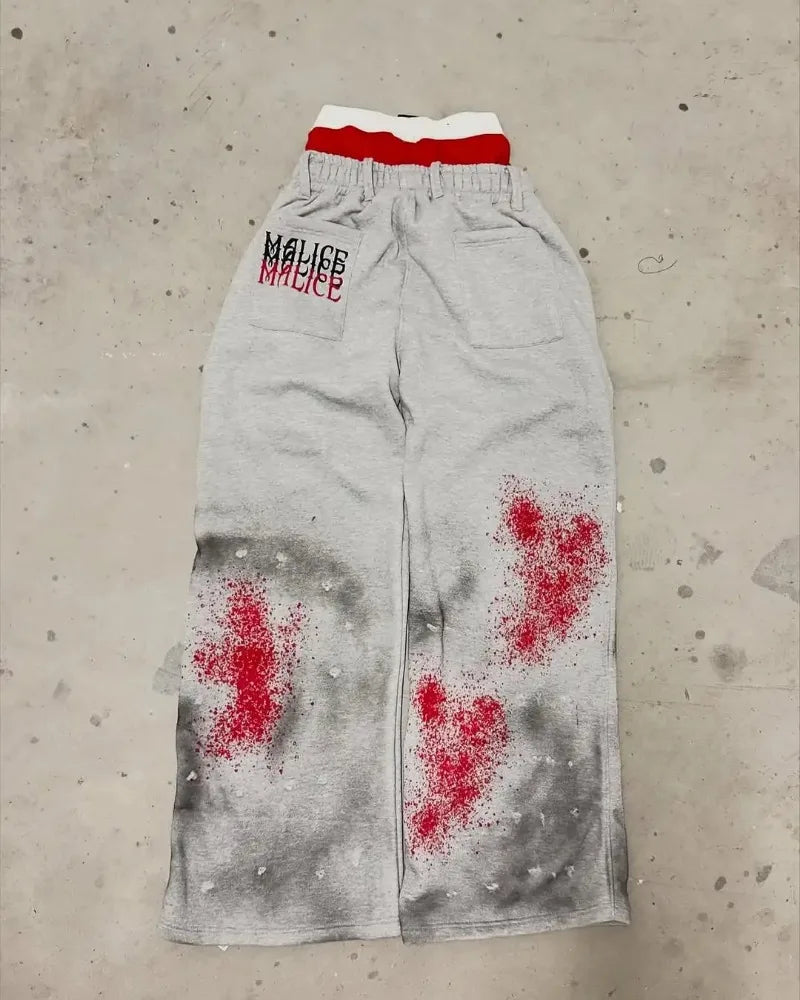 Harajuku Street Dirty style Fashion Double Waist Pants Men Women High waisted Jogger Drawstring Sweatpants Loose Cargo Trousers