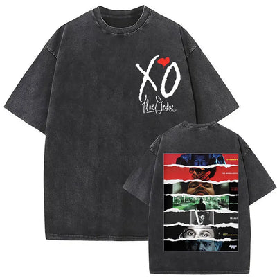 The Weeknd XO Tour 2025 Vintage Washed T Shirt Men's Women Pop Music Short Sleeve T-Shirts Rap Hip Hop Gothic Clothing T-shirts