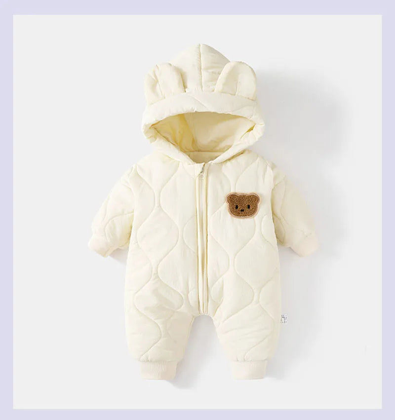 ﻿ Winter Baby Outwear Clothing Fur Lining Warm Toddler Girl's Boy's Rompers Cartoon Bear Infant Jumpsuit
