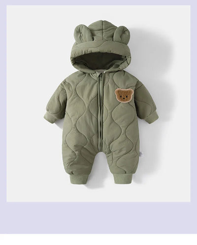 ﻿ Winter Baby Outwear Clothing Fur Lining Warm Toddler Girl's Boy's Rompers Cartoon Bear Infant Jumpsuit