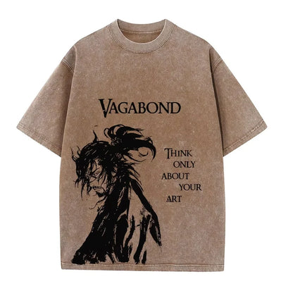 2025 Men Streetwear Anime Vagabond Graphic Print Vintage Harajuku Washed Black T Shirt Men Summer Casual Cotton Loose Top Tee