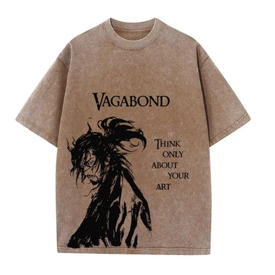 2025 Men Streetwear Anime Vagabond Graphic Print Vintage Harajuku Washed Black T Shirt Men Summer Casual Cotton Loose Top Tee