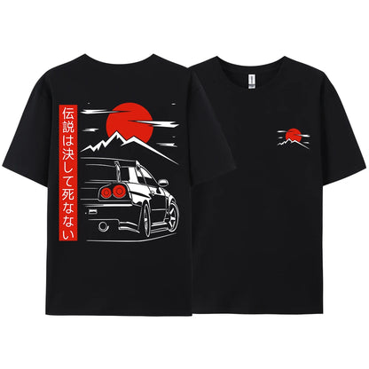 Japanese Style Car JDM Culture GTR Racing T Shirts Men Women Street Wear Original Design Oversized 100% Cotton Couple Tops Tees