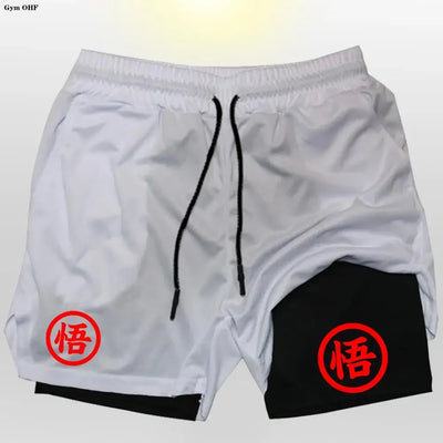 Goku Anime Running Shorts Men Fitness Gym Training 2 in 1 Sports Shorts Quick Dry Workout Jogging Double Deck Shorts
