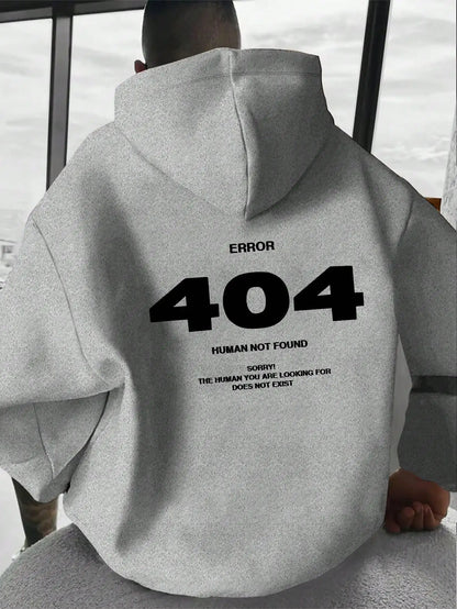 Men's hip-hop hoodie Error 404 Human Not Found Men's hoodie with number print hoodie Sweatshirt