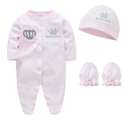 4 Pcs/set Baby Clothing Set Newborn Boys Jumpsuit +Hat+Mittens Baby Girls Pink Romper 100% Cotton Soft Kids Clothes for 0-9 M