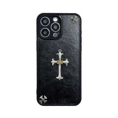 Luxurious Three-dimensional Cross Kroxin PU Leather Printed Grand Phone Case for iPhone 16 15 14 Plus 13Pro Max Protective Cover