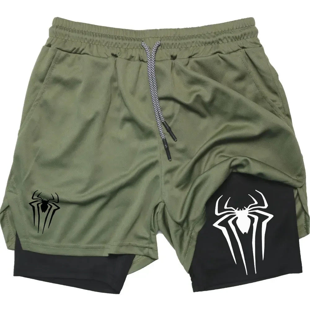 Men's  sports shorts,  spider print  compression shorts , informal, training, running, 2-in-1, Y2K order shipped directly