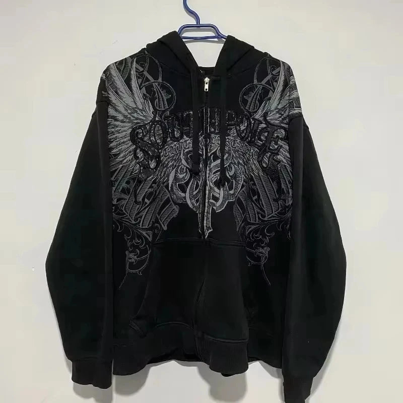 2024 High Street Trend Vintage Alphabet Embroidery Hoodie for Men Y2k Goth Harajuku Fashion Coat Couple Casual Loose Sweatshirt