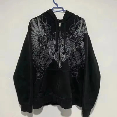2024 High Street Trend Vintage Alphabet Embroidery Hoodie for Men Y2k Goth Harajuku Fashion Coat Couple Casual Loose Sweatshirt