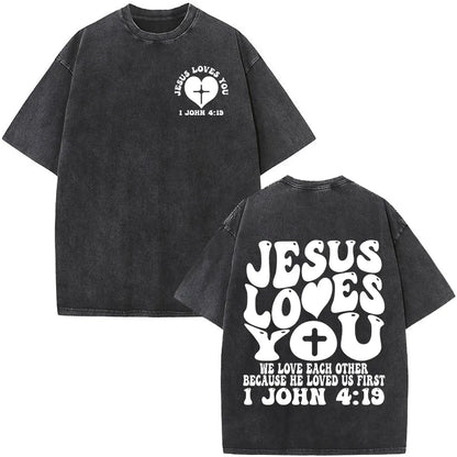 Christian Jesus Faith Over Fear Bible Verse Washed T-shirts Men Women Fashion Vintage Oversized T Shirts Harajuku Cotton T-shirt