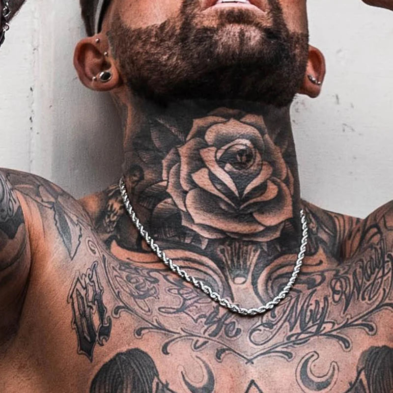 Ropes Long Necklace for Men Women,Stainless Steel Minimalist Twist Rope Chain Necklace,Punk Gold Silver Black Color 2 TO 5mm