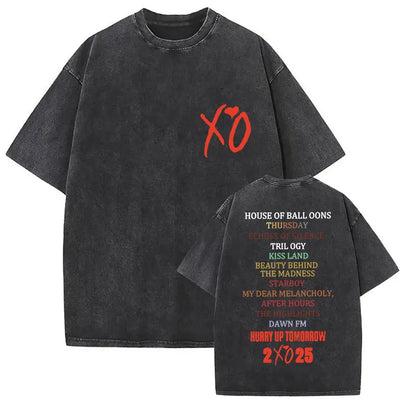 The Weeknd XO Tour 2025 Vintage Washed T Shirt Men's Women Pop Music Short Sleeve T-Shirts Rap Hip Hop Gothic Clothing T-shirts