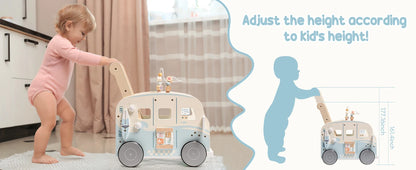 Robotime Robud Wooden Baby Walker Baby Push Along Activity Walkers with Wheels Multifunctional Baby Walker Gift for Boy Grils