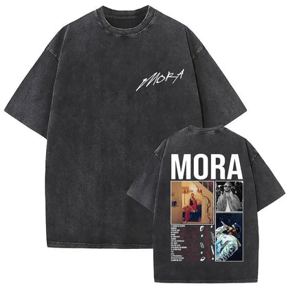 Limited Rapper Mora Washed Vintage T-shirt Lo Mismo De La Otra Vez Tour 2025 T Shirts Men Women Hip Hop Fashion Pop Music Tshirt