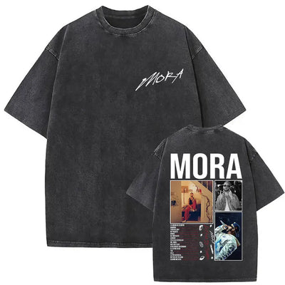 Limited Rapper Mora Washed Vintage T-shirt Lo Mismo De La Otra Vez Tour 2025 T Shirts Men Women Hip Hop Fashion Pop Music Tshirt