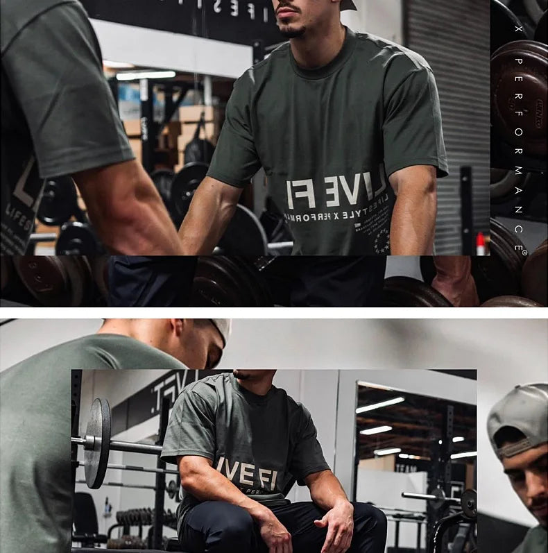 Men's Gym Summer Casual T-Shirt Fitness Running Short Sleeve Tee Tops Fashion Hip-hop Oversized Shirt Male Sweatshirt Clothing