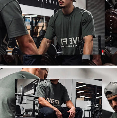 Men's Gym Summer Casual T-Shirt Fitness Running Short Sleeve Tee Tops Fashion Hip-hop Oversized Shirt Male Sweatshirt Clothing