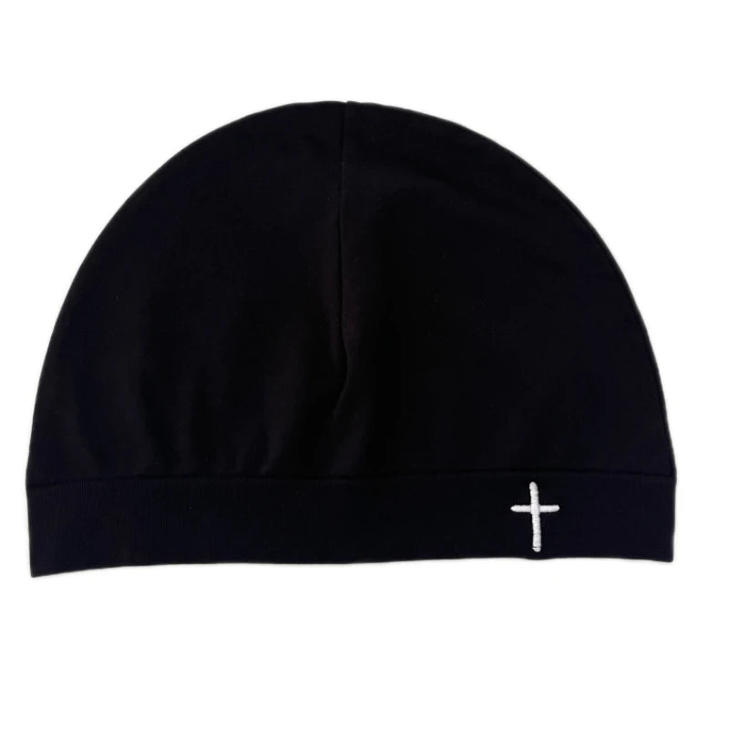 Cross Embroidered Knitted Skull Hat for Autumn and Winter Warmth Cover, Single layer Nylon Hat for Party