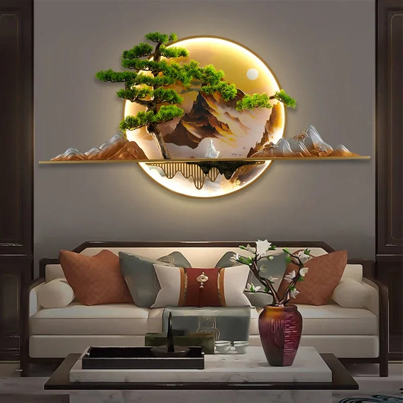 ANITA Modern LED Wall Picture Light Inside Creative Chinese Pine Landscape Mural Sconces Lamp for Home Living Bedroom Study