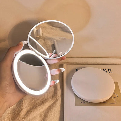 Makeup mirror portable portable small mirror with light led makeup mirror pocket mini handheld luminous folding round mirror
