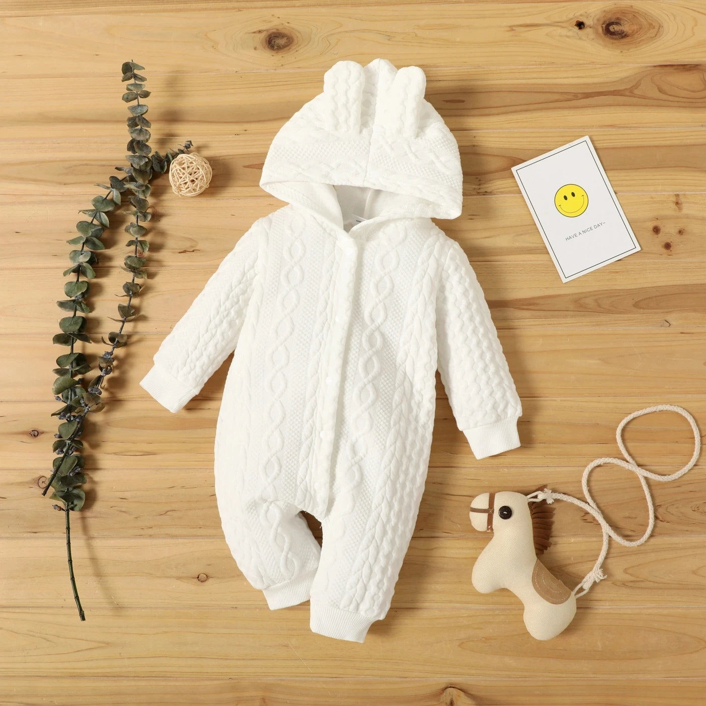 Autumn Winter Newborn Baby Romper Boys Girls Lovely Ears Hooded Long Sleeve Infant Bodysuit Warm Jumpsuit Toddler Girl Clothes
