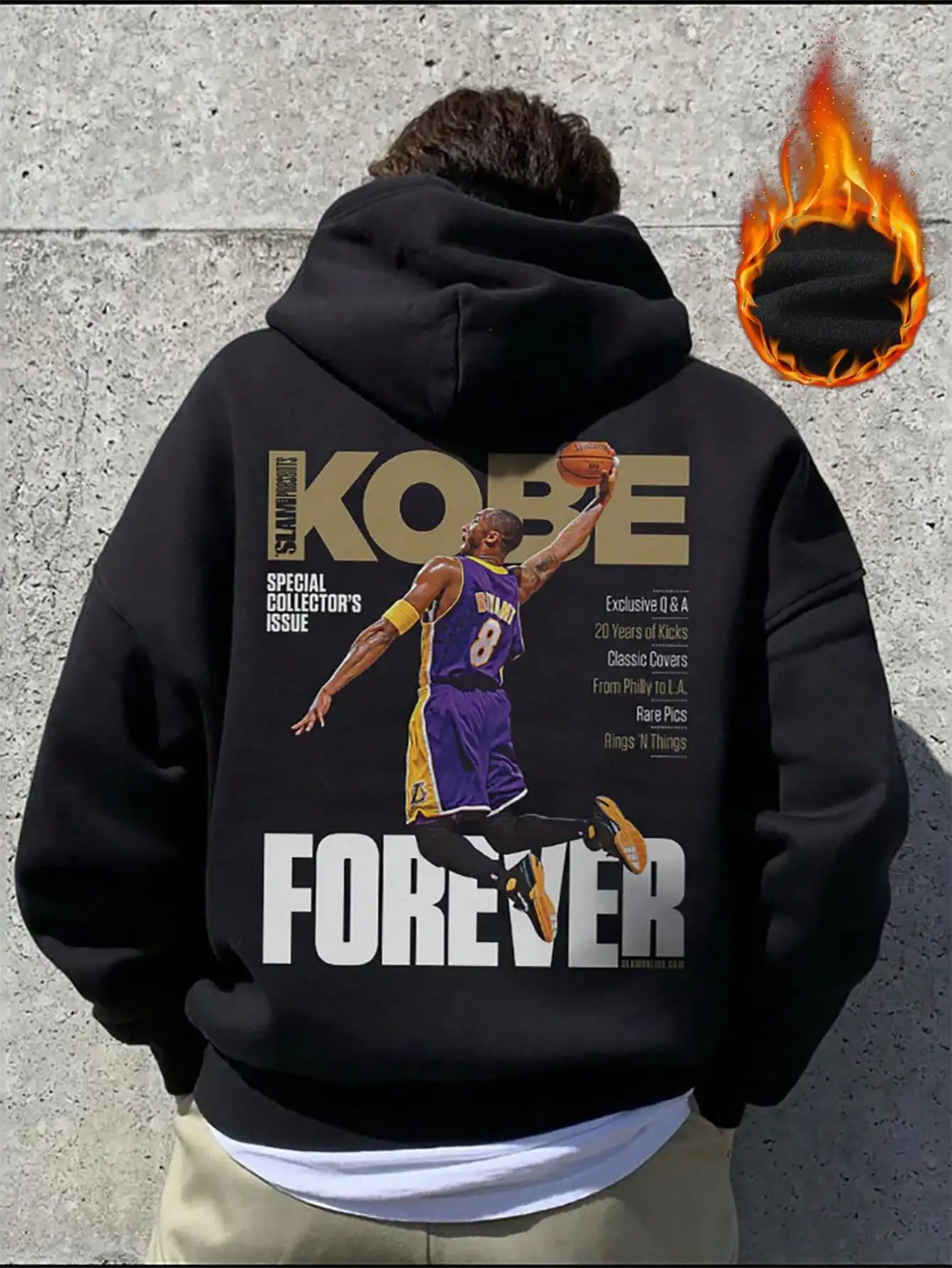 Men's Casual Basketball English Print Thermal Lined Hoodie, Autumn/Winter