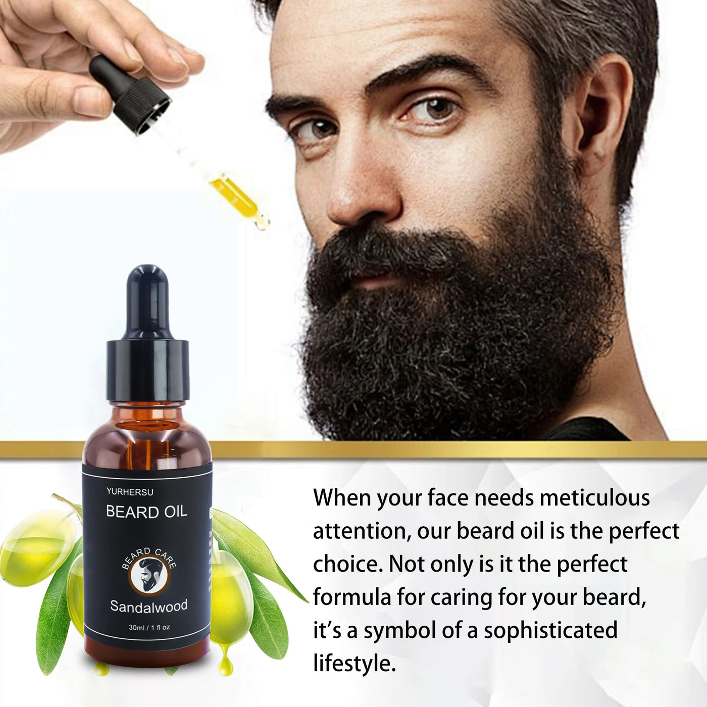 YURHERSU30ml new facial hair and beard growth oil is suitable for men's thick, soft, smooth, nutritious beard oil beard care
