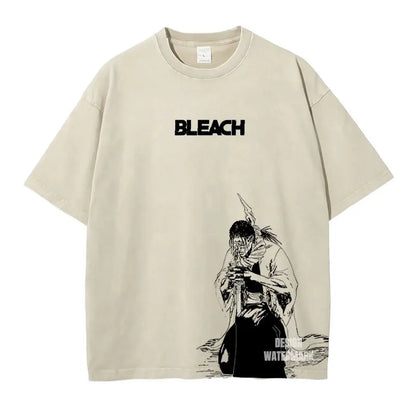 Anime Zaraki Kenpachi T Shirts Oversized Vintage Washed B-Bleach T-shirt Manga Kurosaki Ichigo T Shirt Renji Uryuu Tops Tees Man