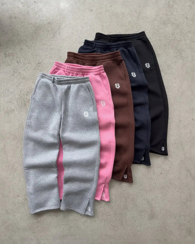 Y2K Fashion Jogger Sweatpants Loose Embroidery Labeled Open Leg Wide Leg Pants Trendy Pocket Couple Straight Pants Men's Hoodie