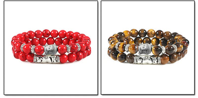 2pcs/set Buddha Head Bracelet for Women Men Natural Tiger Eye Lava Stone Yoga Beads Distance Bracelets Charm Couple Jewelry Gift