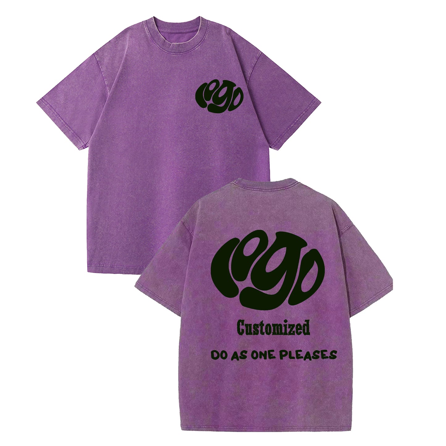 Customized logo T-shirt, handmade image oversized T-shirt, heavy washed retro T-shirt, hip-hop style casual wear, 100% pure cott