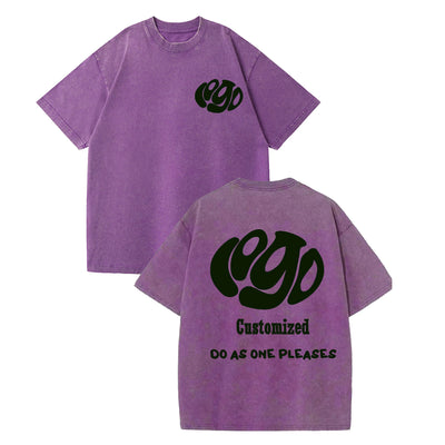 Customized logo T-shirt, handmade image oversized T-shirt, heavy washed retro T-shirt, hip-hop style casual wear, 100% pure cott