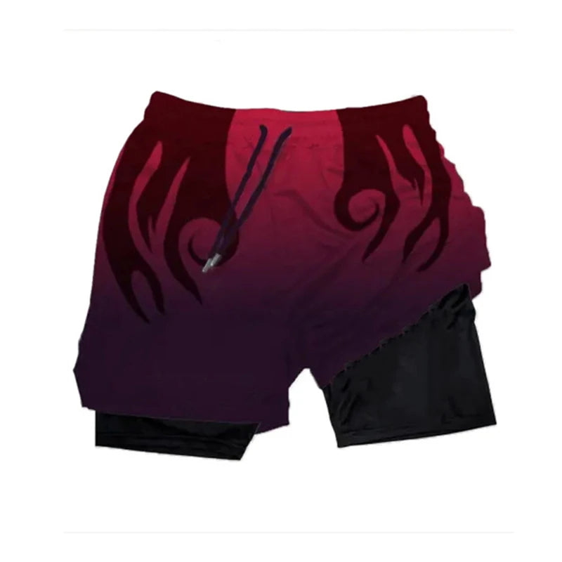 Anime Performance Shorts Men Women 2 In 1 Gym Shorts Manga 3D Print Mesh Quick Dry Sports Short Pants Summer Fitness Workout