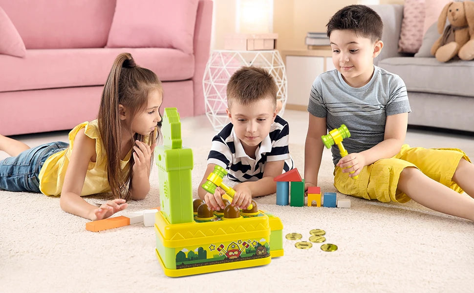 VATOS Mini Coin Operated Arcade Game Bank with 2 Hammers, Interactive Electronic Developmental Toy for Kids Ages 3-6
