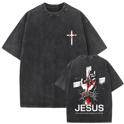 Christian Religious Jesus Forgive Them Father Vintage Washed Y2k Tshirt Men Clothing New in Top & Tees Mens T-Shirt 61327