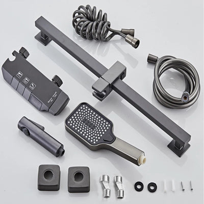 Modern Shower System Full Set Grey 2 Way Piano Keys Bathroom Shower Set Wall Mounted Brass Bathtub Digital Display Shower Faucet