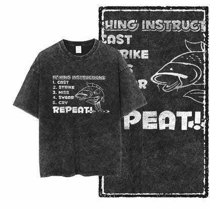 YB FISHING THEME Printed Cotton Acid Washed Exclusive Graphic Unisex T Shirt Cool Streetwear Men Tshirts Big Size Tee for men