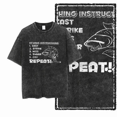 YB FISHING THEME Printed Cotton Acid Washed Exclusive Graphic Unisex T Shirt Cool Streetwear Men Tshirts Big Size Tee for men