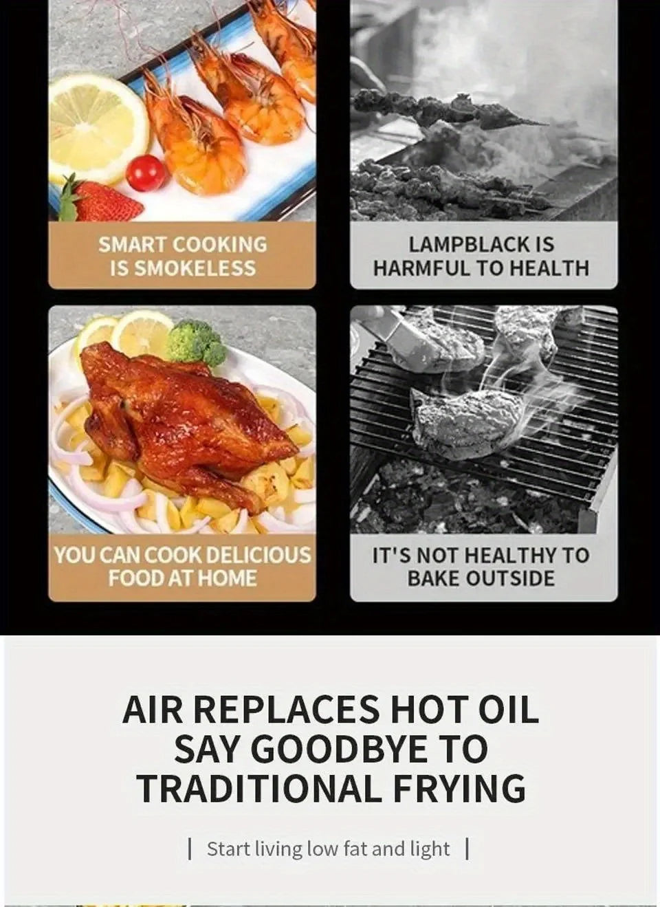 6L Large Capacity Digital Touch Air Fryer Multi Use Non Stick Energy Saving Easy Clean Oven For Household Kitchen Cooking