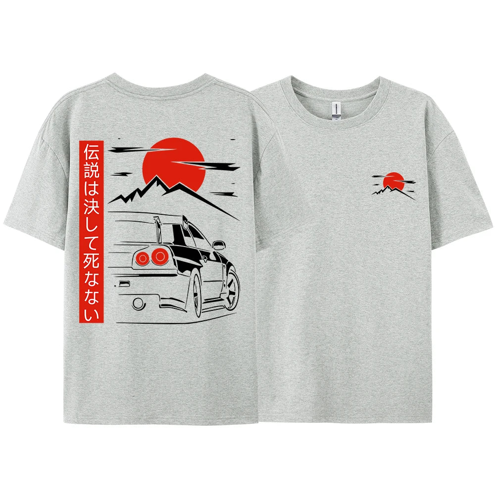 Japanese Style Car JDM Culture GTR Racing T Shirts Men Women Street Wear Original Design Oversized 100% Cotton Couple Tops Tees